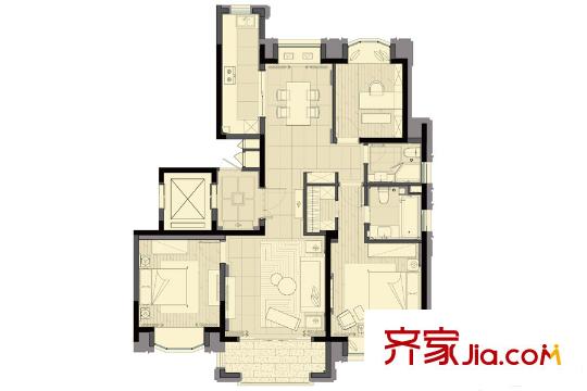 宝华紫薇花园C户型 3室2厅2卫1厨