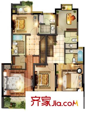 保集瀾灣洋房二層戶型圖 3室2廳2衛(wèi)1廚