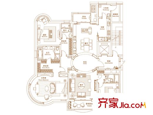 綠洲康城金邸A戶型 3室2廳3衛(wèi)2廚