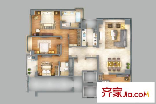 萬科翡翠濱江210平戶型 4室2廳2衛(wèi)1廚