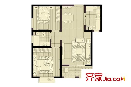 古北名都城三期26#88平二房 2室2厅1卫1厨
