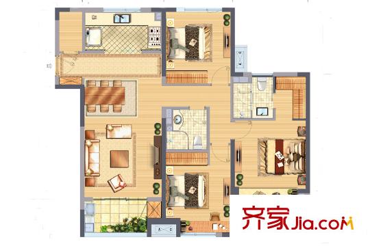 中駿柏景灣E戶型 3室2廳2衛(wèi)1廚