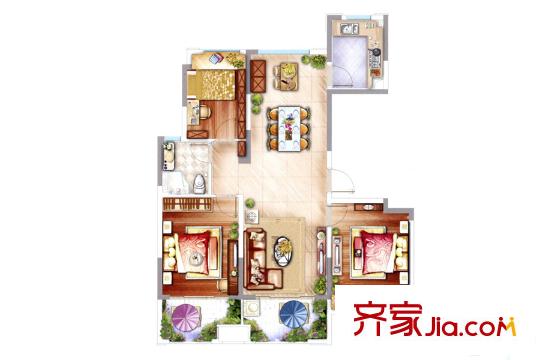 雅居乐星徽108平户型图 3室2厅1卫1厨