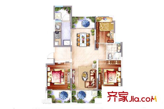 雅居乐星徽116平户型图 3室2厅1卫1厨