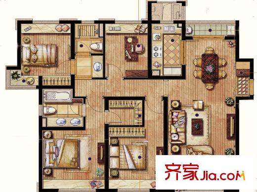 保利翡丽公馆C1户型图 4室2厅2卫1厨