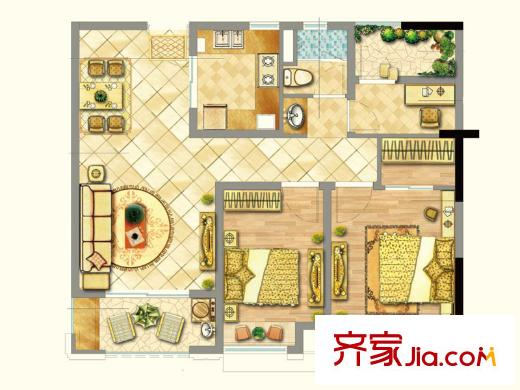 紫菁庭C1戶型 3室2廳1衛(wèi)1廚
