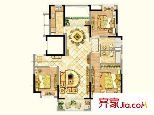紫菁庭D2戶型 3室2廳2衛(wèi)1廚