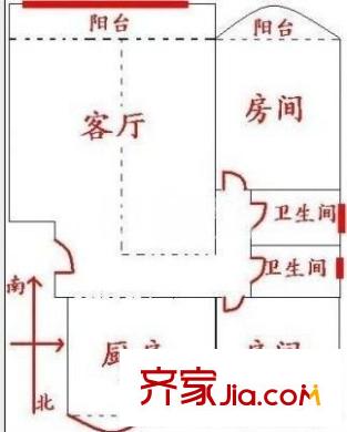 香楠小區(qū)戶型圖戶型圖 2室1廳2衛(wèi)1廚