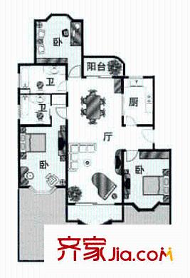 虹康花苑二期户型图户型图 3室2厅1卫1厨