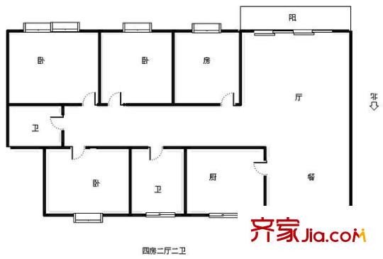 巴黎时尚户型图户型图 4室2厅2卫1厨
