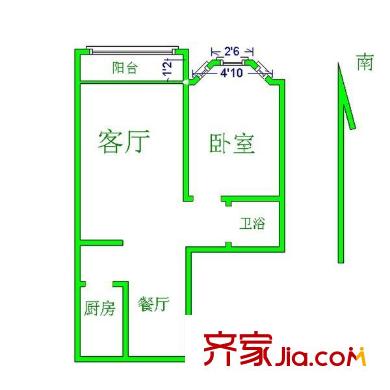 巴黎时尚户型图户型图 1室2厅1卫1厨