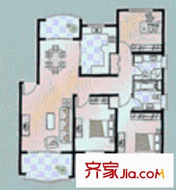 巴黎时尚户型图3室2厅2卫1厨