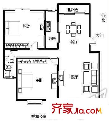 祥和公寓 2室 户型图