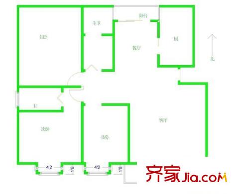 绿洲花园户型图户型图 3室2厅2卫1厨