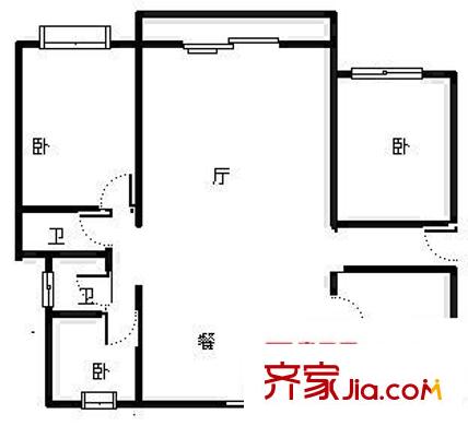 玫瑰99户型图 户型图 2室2厅2卫1厨