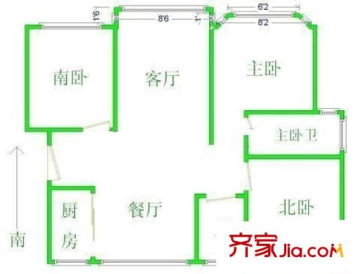 玫瑰99户型图户型图 3室2厅2卫1厨