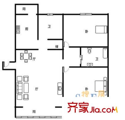 上海 錦麗新苑2室 戶型圖