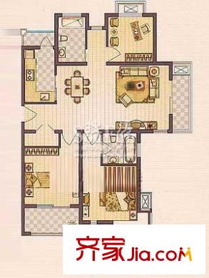保利金爵公寓戶型圖L型戶型圖 3室2廳2衛(wèi)1廚