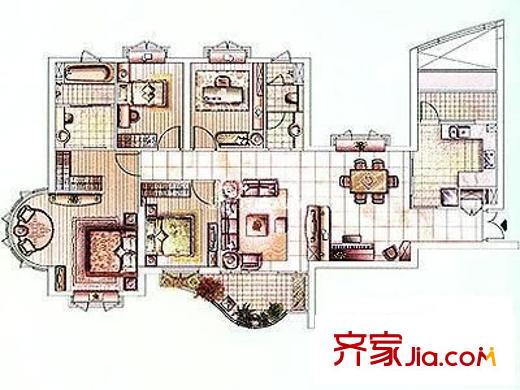 雪城公寓 4室 户型图