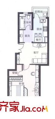 虹桥城市花园户型图户型图 1室2厅1卫1厨