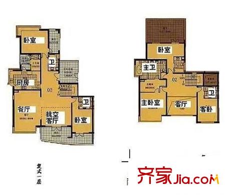 虹桥城市花园户型图户型图 4室3厅1卫1厨
