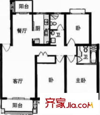 雪城公寓 3室 户型图