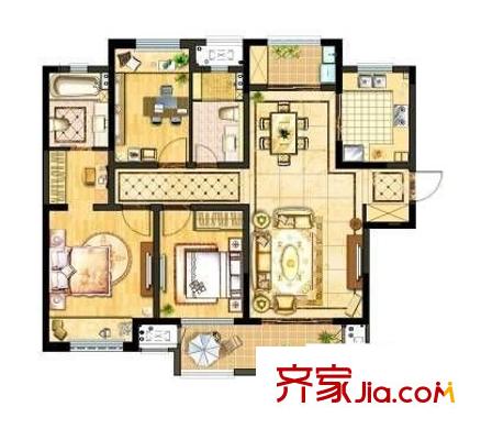 雪城公寓 3室 户型图
