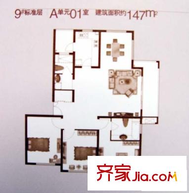 新时代景庭户型图户型图 3室3厅2卫1厨
