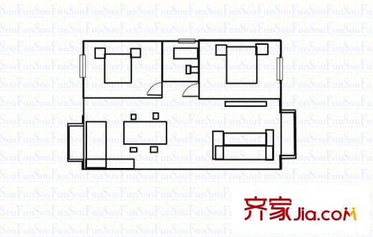 新时代景庭户型图户型图 2室2厅1卫1厨