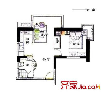 中遠(yuǎn)行家戶型圖戶型圖 1室2廳1衛(wèi)1廚