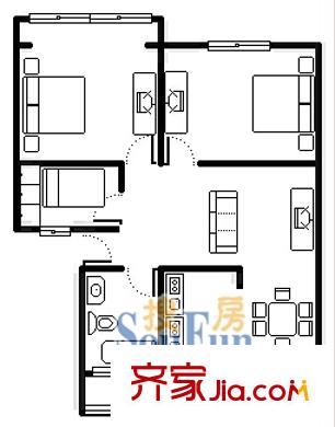 上海 罗阳二村 3室 户型图