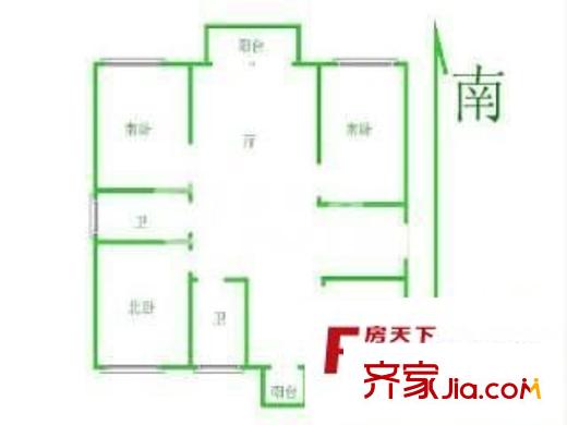 帆升公寓户型图户型图 3室2厅2卫1厨