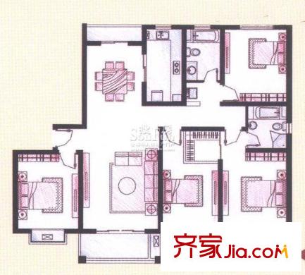 南國龍苑戶型圖戶型圖 4室2廳2衛(wèi)1廚