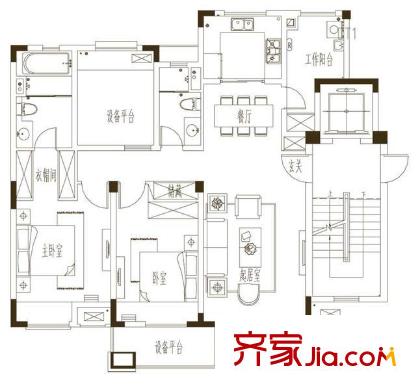 萬科金色公館戶型圖B戶型 2室2廳2衛(wèi)1廚