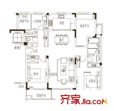 萬科金色公館戶型圖A戶型 2室2廳2衛(wèi)1廚