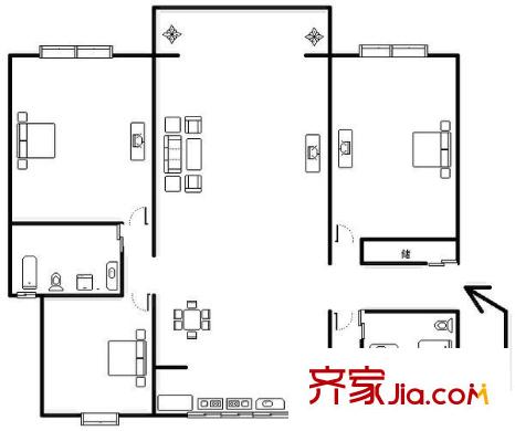 萬(wàn)科金色公館戶型圖 戶型圖 4室2廳2衛(wèi)1廚