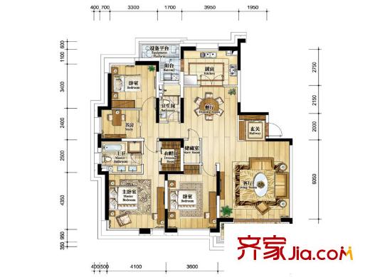 仁恒森蘭雅苑三期二期C戶型 4室2廳2衛(wèi)1廚