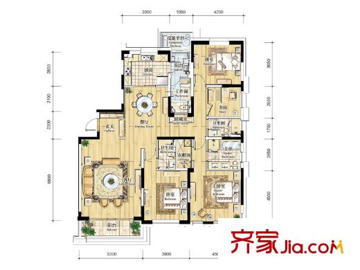 仁恒森兰雅苑三期h户型 4室2厅3卫1厨