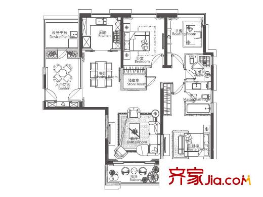 仁恒森蘭雅苑三期銘寓AⅠ 3室2廳2衛(wèi)1廚