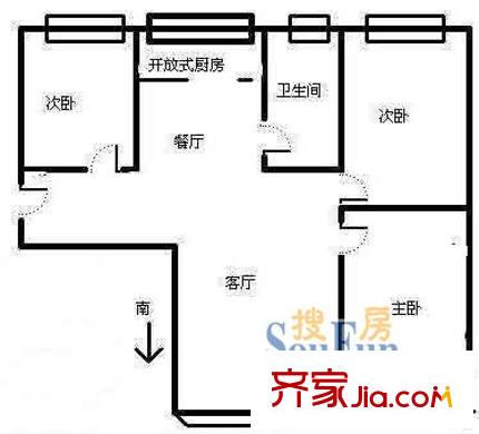 爱建大厦公寓户型图上海 爱建大厦 户型图 3室2厅1卫1厨