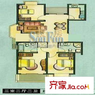 世紀(jì)左岸戶型圖三房a戶型 3室2廳2衛(wèi)1廚