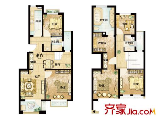 保利茉莉公馆户型图多层B1’户型 5室2厅3卫1厨