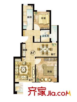 保利茉莉公馆户型图A1’户型 2室2厅1卫1厨