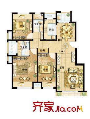 保利茉莉公馆户型图A户型 3室3厅2卫1厨