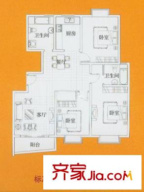 圣鑫苑四期戶型圖標(biāo)準(zhǔn)層3房戶型圖 3室2廳2衛(wèi)1廚
