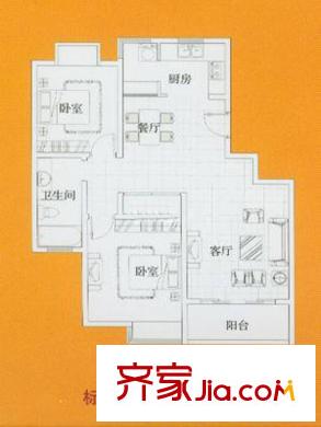 圣鑫苑四期戶型圖標(biāo)準(zhǔn)層2房戶型圖 2室2廳1衛(wèi)1廚