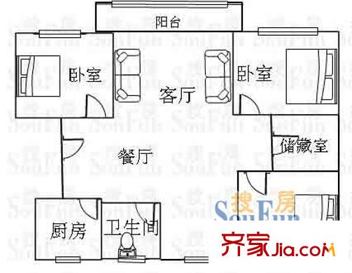 翔川家園戶型圖戶型圖 3室2廳1衛(wèi)1廚