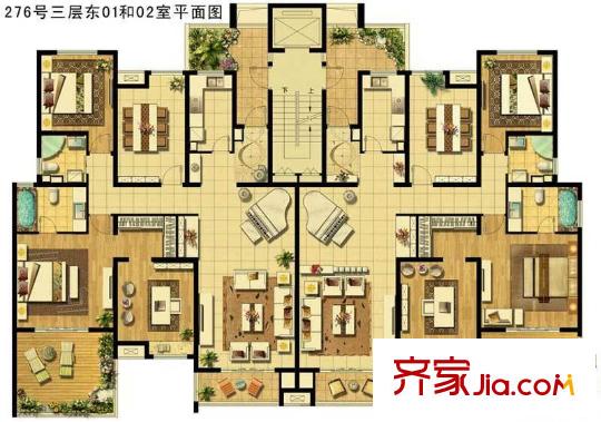 复地北桥城公寓户型图悦庭E1 3室2厅2卫1厨