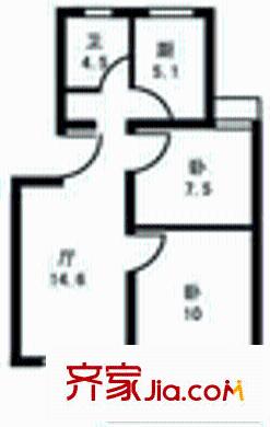 控江一村户型图2室1厅1卫1厨