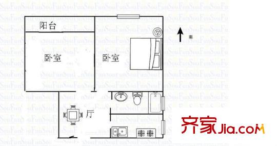 高行綠洲五期戶型圖戶型圖 2室1廳1衛(wèi)1廚